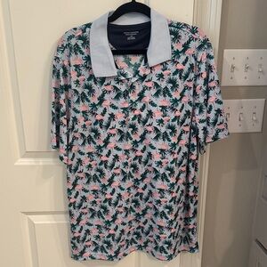 Amazon Essentials Men's Tropical Print Polo - Green and Pink